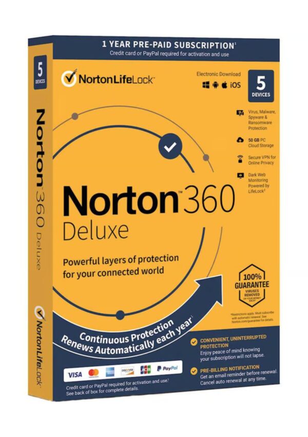 Antivirus Norton 360 Deluxe - 1 año (5 devices)